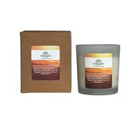 Vela de cera de colza hecha a mano, con hierbas medicinales a base de aceite vegetal BIO para la armonía y el amor; en un vaso con tapa.