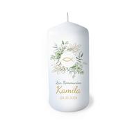 Vela de comunión personalizada con nombre como decoración de mesa. Decoración de mesa de comunión como regalo personalizable. Vela de eucalipto y pescado. Duración de la combustión: 35 horas, diámetro