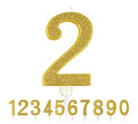 Vela De Cumpleaños 17,5cm Vela Gigante Glitter Oro, Adecuado para Fiestas De Cumpleaños, Aniversarios De Bodas, Fiestas De Jubilación, Etc. (Numero 2, oro)