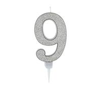 Vela De Cumpleaños 17,5cm Vela Gigante Glitter Plata, Adecuado para Fiestas De Cumpleaños, Aniversarios De Bodas, Fiestas De Jubilación, Etc. (Numero 9, plata)