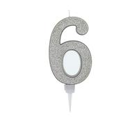 Vela De Cumpleaños 17,5cm Vela Gigante Glitter Plata, Adecuado para Fiestas De Cumpleaños, Aniversarios De Bodas, Fiestas De Jubilación, Etc. (Numero 6, plata)