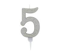 Vela De Cumpleaños 17,5cm Vela Gigante Glitter Plata, Adecuado para Fiestas De Cumpleaños, Aniversarios De Bodas, Fiestas De Jubilación, Etc. (Numero 5, plata)