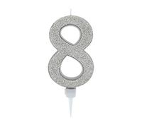 Vela De Cumpleaños 17,5cm Vela Gigante Glitter Plata, Adecuado para Fiestas De Cumpleaños, Aniversarios De Bodas, Fiestas De Jubilación, Etc. (Numero 8, plata)
