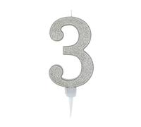 Vela De Cumpleaños 17,5cm Vela Gigante Glitter Plata, Adecuado para Fiestas De Cumpleaños, Aniversarios De Bodas, Fiestas De Jubilación, Etc. (Numero 3, plata)