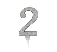 Vela De Cumpleaños 17,5cm Vela Gigante Glitter Plata, Adecuado para Fiestas De Cumpleaños, Aniversarios De Bodas, Fiestas De Jubilación, Etc. (Numero 2, plata)