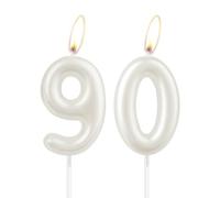 Vela de cumpleaños blanca perlada, vela blanca de feliz cumpleaños número 90, adorno para tarta de cumpleaños para niñas, conmemoración de aniversario de boda