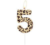 Vela de cumpleaños con diseño de leopardo número 5, decoración de pastel de cumpleaños con patrón de leopardo marrón, decoración de fiesta de cumpleaños para niños, niñas, hombres y mujeres