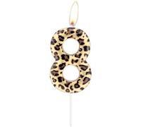Vela de cumpleaños con diseño de leopardo número 8, decoración de pastel de cumpleaños con patrón de leopardo marrón, decoración de fiesta de cumpleaños para niños, niñas, hombres y mujeres