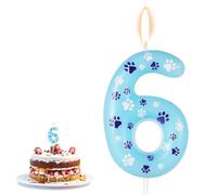 Vela de Cumpleaños con Estampado de Patas, 10,5 x 4 cm Velas de Número Velas de Cumpleaños con Números Decoración de Fiesta Temática de Mascotas para Perros y Gatos para Pastel (Número 6)