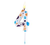 Vela de Cumpleaños con Forma de Pata de Perro Azul, 10cm Bonita Vela para Perros Velas Números Vela Bluey Suministros para Fiestas de Cumpleaños con Forma de Perro Azul para Niños (Número 4)