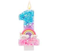 Vela de Cumpleaños con Número Arcoíris, Velas Macarrones Brillantes y Coloridas para Pastel Cumpleaños Suministros para Fiestas Temáticas de Dibujos Animados (Número 1)