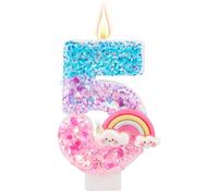 Vela de Cumpleaños con Número Arcoíris, Velas Macarrones Brillantes y Coloridas para Pastel Cumpleaños Suministros para Fiestas Temáticas de Dibujos Animados (Número 5)