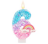 Vela de Cumpleaños con Número Arcoíris, Velas Macarrones Brillantes y Coloridas para Pastel Cumpleaños Suministros para Fiestas Temáticas de Dibujos Animados (Número 6)