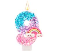 Vela de Cumpleaños con Número Arcoíris, Velas Macarrones Brillantes y Coloridas para Pastel Cumpleaños Suministros para Fiestas Temáticas de Dibujos Animados (Número 9)