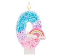 Vela de Cumpleaños con Número Arcoíris, Velas Macarrones Brillantes y Coloridas para Pastel Cumpleaños Suministros para Fiestas Temáticas de Dibujos Animados (Número 0)