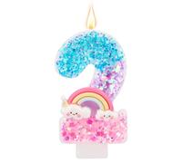 Vela de Cumpleaños con Número Arcoíris, Velas Macarrones Brillantes y Coloridas para Pastel Cumpleaños Suministros para Fiestas Temáticas de Dibujos Animados (Número 2)