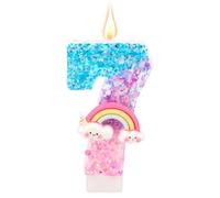Vela de Cumpleaños con Número Arcoíris, Velas Macarrones Brillantes y Coloridas para Pastel Cumpleaños Suministros para Fiestas Temáticas de Dibujos Animados (Número 7)