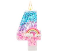 Vela de Cumpleaños con Número Arcoíris, Velas Macarrones Brillantes y Coloridas para Pastel Cumpleaños Suministros para Fiestas Temáticas de Dibujos Animados (Número 4)