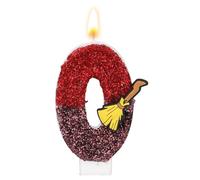 Vela de Cumpleaños con Temática Mago Mágico, Vela Número Brillante Temática de Escoba Mágica con Lentejuelas Adorno para Tarta para Suministros Decoración Fiesta Cumpleaños Niños (Número 0)