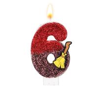 Vela de Cumpleaños con Temática Mago Mágico, Vela Número Brillante Temática de Escoba Mágica con Lentejuelas Adorno para Tarta para Suministros Decoración Fiesta Cumpleaños Niños (Número 6)