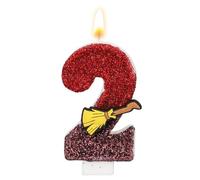 Vela de Cumpleaños con Temática Mago Mágico, Vela Número Brillante Temática de Escoba Mágica con Lentejuelas Adorno para Tarta para Suministros Decoración Fiesta Cumpleaños Niños (Número 2)