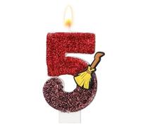 Vela de Cumpleaños con Temática Mago Mágico, Vela Número Brillante Temática de Escoba Mágica con Lentejuelas Adorno para Tarta para Suministros Decoración Fiesta Cumpleaños Niños (Número 5)