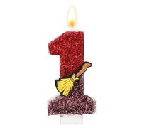 Vela de Cumpleaños con Temática Mago Mágico, Vela Número Brillante Temática de Escoba Mágica con Lentejuelas Adorno para Tarta para Suministros Decoración Fiesta Cumpleaños Niños (Número 1)