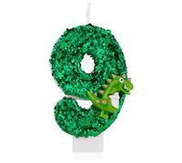 Vela de Cumpleaños de Dinosaurio, Vela con Número de Lentejuelas Verdes Vela de Pastel de Dinosaurio 3D para Decoraciones de Fiesta Temáticas de Dinosaurios para Fiestas de Cumpleaños (9)