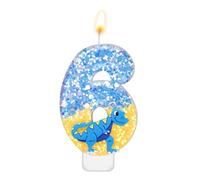 Vela de Cumpleaños de Dinosaurio, Velas Números de 7,3cm Adorno para Tarta con Lentejuelas para Suministros de Decoración de Cumpleaños para Fiestas Temáticas de Dinosaurios(Número 6)