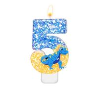 Vela de Cumpleaños de Dinosaurio, Velas Números de 7,3cm Adorno para Tarta con Lentejuelas para Suministros de Decoración de Cumpleaños para Fiestas Temáticas de Dinosaurios(Número 5)