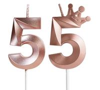 Vela de cumpleaños de oro rosa 55 años, número 55 velas de oro rosa, vela de cumpleaños para tarta con corona, vela de cumpleaños de boda, decoraciones de pastel fiesta de cumpleaños, celebración