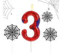 Vela de cumpleaños de telaraña, Velas Cumpleaños 3 Años, Vela Decorativa De Pastel, Decoración Tarta Fiestas para Niños Niñas (Número 3)-9.2CM