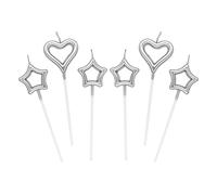 Vela de cumpleaños en forma de corazón,6 Pcs Velas únicas para Decorar Pastel de Fiesta di Cumpleaños y Bodas,Velas Decorativas para Decoración un Tarta,Plata