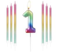 Vela de cumpleaños número 1 de arco iris, utilizada para decorar pasteles y postres en fiestas para personas de todas las edades y celebrar varios eventos