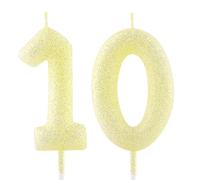 Vela de cumpleaños número 10 con purpurina dorada y amarilla con el número 10, decoración luminosa para tartas, vela de feliz cumpleaños para niñas, niños, mujeres, aniversarios, celebraciones