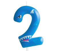 Vela de cumpleaños número 2 con forma de tiburón para decoración de tartas, suministros para fiestas de cumpleaños, tiburones azules, animales del océano, decoración de tartas para niños, niñas,