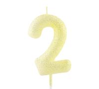 Vela de cumpleaños número 2 con purpurina dorada y amarilla, velas luminosas para decoración de tartas, vela de feliz cumpleaños para niñas, niños, mujeres, aniversarios, celebraciones, suministros de