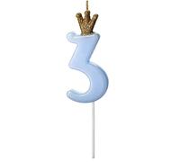 Vela de Cumpleaños Número 3 Con Purpurina - Decoración Para Tartas, Celebraciones, 3 Años - Azul y Dorado, 9,5 cm