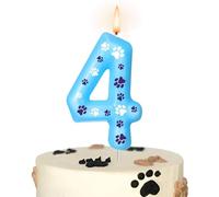 Vela de Cumpleaños Número 4 con Diseño de Pata de Perro Azul, Decoración para Pastel, Ideal para Fiestas de Niños y Niñas, para Cumpleaños con Temática de Huellas de Perro