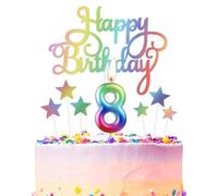 Vela de Cumpleaños Número 8 Arcoíris para Pastel, Velas Arcoíris Metálicas para Pastel, Vela Feliz 8vo Cumpleaños, Velas de Pastel Coloridas para Decoración de Fiesta de Cumpleaños para Niñas y Niños