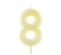 Vela de cumpleaños número 8 con purpurina dorada y amarilla, velas luminosas para decoración de tartas, vela de feliz cumpleaños para niñas, niños, mujeres, aniversarios, celebraciones, suministros