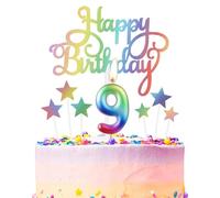 Vela de Cumpleaños Número 9 Arcoíris para Pastel, Velas Arcoíris Metálicas para Pastel, Vela Feliz 9º Cumpleaños, Velas de Pastel Coloridas para Decoración de Fiesta de Cumpleaños para Niñas y Niños
