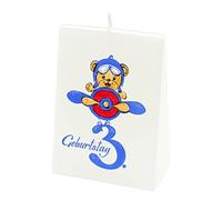 Vela de cumpleaños, para cumpleaños nr. 3: osito en avión, hecha a mano y pintada a mano, 9 x 5 x 12 cm.