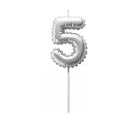 Vela de globo de cumpleaños de Kolor pasado - Vela de número - Vela de pastel de cumpleaños original 5, Vela de plata