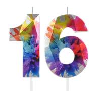 Vela de graffiti colorida con número 16, 16 cumpleaños, velas de cumpleaños coloridas para tartas, decoración de pasteles para niños y niñas, coloridas decoraciones de fiesta para 16 cumpleaños