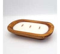 Vela de madera con 3 mechas, aroma a coco tostado, cera de soja, vertida a mano, 100% biodegradable