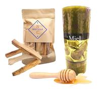 Vela de Miel de Abeja para Rituales, 4 Palo Santo | Ritual Mágico de Buena Suerte y Oración, velón abrecaminos de miel e Incienso Natural | velas de miel Hechas a Mano | Sin Parafina