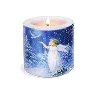 Vela de Navidad con ángel y paloma como decoración de mesa pacífica en invierno. Vela con diseño como decoración navideña para un ambiente cálido Ø8 x altura 7,5 cm