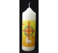 Vela de Pascua con MOTIVO IMPRESO 165 x 50 mm con CRUZ, CORDERO, ALPHA y OMEGA SÍMBOLO Motivo de Pascua para IGLESIA, SERVICIO DIVINO o CASA de MaMeMi