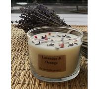 Vela de soja aromática Lavender & Orange - Serie Lavender & Friends - esencia de lavanda combinada con otras esencias - 100% natural - decorada con motivos florales
